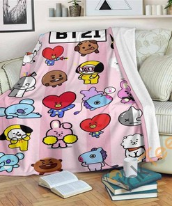 Bt21 Sherpa Fleece Blanket Gifts for Family, for Couple