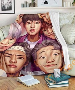 Bts Art Sherpa Fleece Blanket Gifts for Family, for Couple