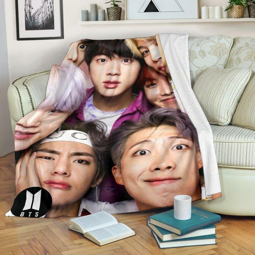 Bts Up Close Fleece Blanket Gift For Fan, Premium Comfy Sofa Throw Blanket Gift