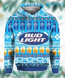 Bud Light Hoodie 3D Beer Glasses Snowflakes Pattern Christmas Gift