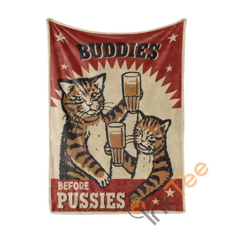 Buddies Before Pussies Cats Beer Sherpa Fleece Blanket Gifts for Family, for Couple