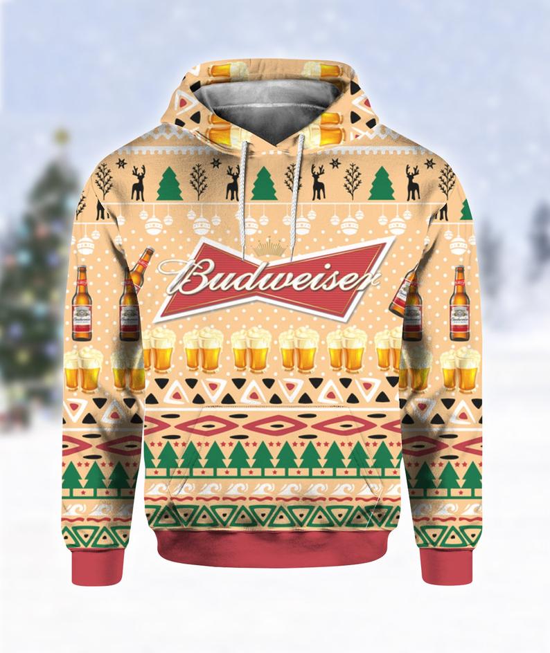 Budweiser Beer Bottle Print Ugly Hoodie 3D