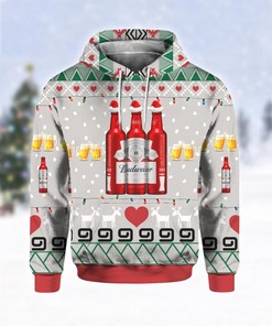 Budweiser Beer Red Bottles Print Ugly Christmas Hoodie 3D
