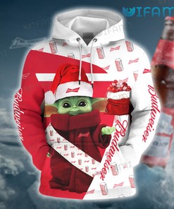 Budweiser Hoodie 3D Baby Yoda Santa Beer Lovers Gift