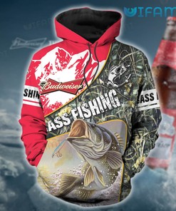 Budweiser Hoodie 3D Bass Fishing Beer Lovers Gift