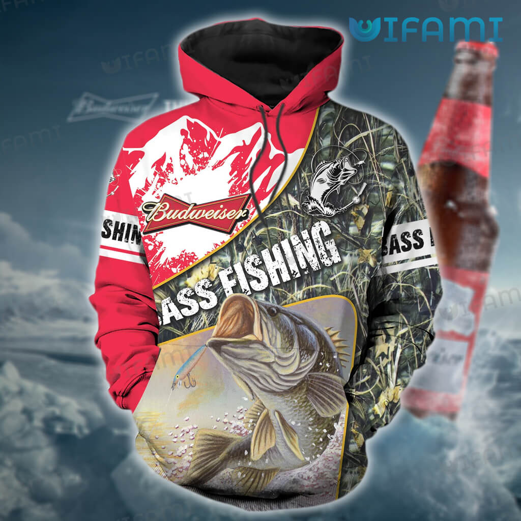 Budweiser Hoodie 3D Bass Fishing Beer Lovers Gift