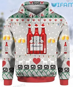 Budweiser Hoodie 3D Beer Glass Reindeer Gift For Beer Lovers