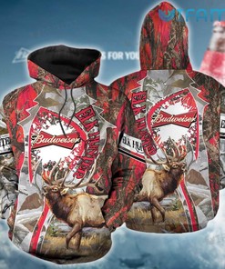 Budweiser Hoodie 3D ELk Hunter Beer Lovers Gift