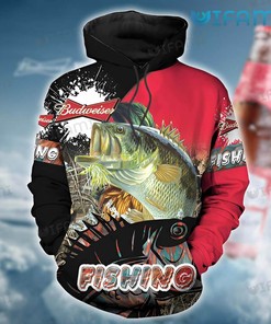 Budweiser Hoodie 3D Fishing Red Black Gift For Beer Lovers