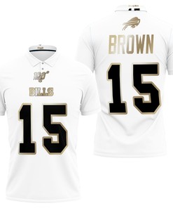 Buffalo Bills John Brown #15 Nfl White 100th Season Golden Edition Jersey Style 3D All Over Print Polo Shirt