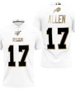 Buffalo Bills Josh Allen #17 Nfl White 100th Season Golden Edition Jersey Style 3D All Over Print Polo Shirt