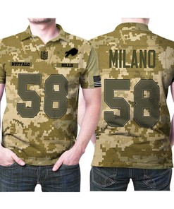 Buffalo Bills Matt Milano #58 Great Player Nfl American Football Team Logo Camouflage 3d Designed Allover Gift For Bills Fans Polo Shirt