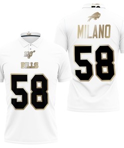 Buffalo Bills Matt Milano #58 Nfl White 100th Season Golden Edition Jersey Style 3D All Over Print Polo Shirt