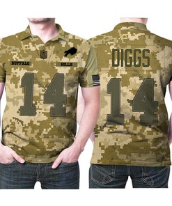 Buffalo Bills Stefon Diggs #14 Great Player Nfl American Football Team Logo Camouflage 3d Designed Allover Gift For Bills Fans Polo Shirt