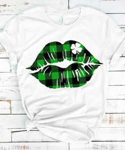 Buffalo Plaid Shamrock Lip Shirt, St. Patricks Day Shirt, Shamrock Lucky Lips, Four Leaf Clover, Shamrock Shirts, Patrick's Day, Irish Shirt