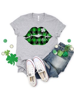 Buffalo Plaid Shamrock Lips Shirt, Shamrock Lips Shirt Shirt, Irish Shirt, Quote Patrick's Day Shirt