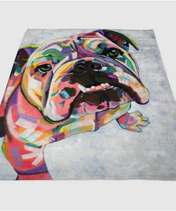 Bulldog Clor Art Sherpa Fleece Blanket Gifts for Family, for Couple