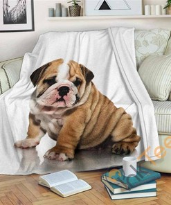 Bulldog Pup Sherpa Fleece Blanket Gifts for Family, for Couple