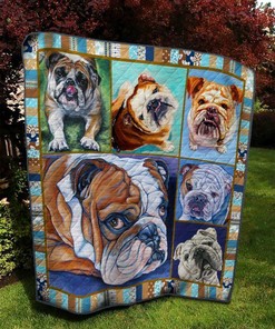 Bulldog Quilt Blanket Bedding Set Gifts for Dog Lovers