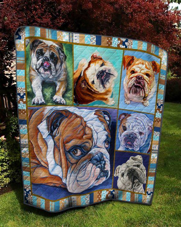 Bulldog Quilt Blanket Bedding Set Gifts for Dog Lovers