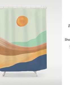 Burning Sun Wavy Field Shower Curtain, Oil Painting Style, Peaceful Painting, Bathroom Design For Mom