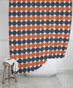 Burnt Orange Navy Shower Curtain, Polka Dot Bathroom Decor