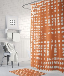 Burnt Orange Shower Curtain, Terracotta Bath Curtain, Modern Bathroom Decor