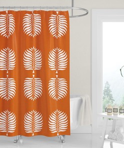 Burnt Orange Tropical Island White Palm Fronds Modern Shower Curtain