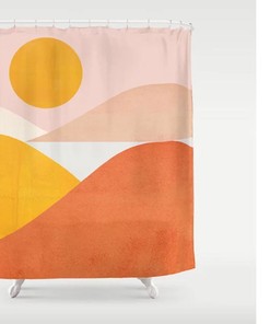 Burnt Sunset Landscape Shower Curtain, Boho Shower Curtain, Abstract Bathroom Set, Warm Colors Shower Curtain