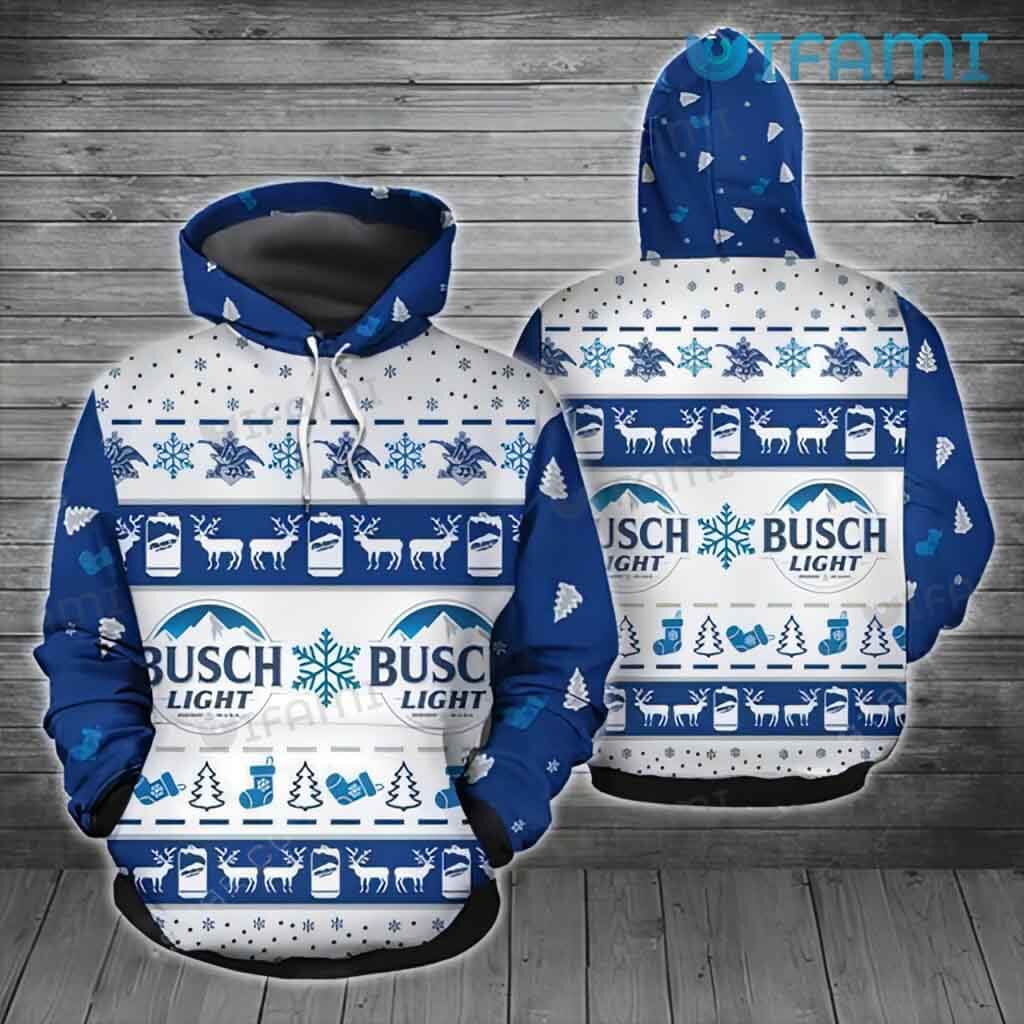 Busch Light Hoodie 3D Reindeer Snowflakes Christmas Gift For Beer Lovers