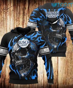 Busch Light Hoodie 3D Skull Blue Flames Beer Lovers Gift