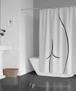 Butt Shower Curtain, Sexy Nude Line Drawing Bath Curtain, Minimal Black And White Bathroom Decor