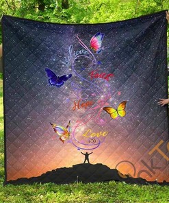 Butterflies Believe Faith Hope Love Quilt Blanket And Bedding Set
