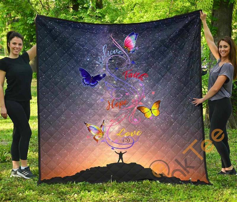 Butterflies Believe Faith Hope Love Quilt Blanket And Bedding Set
