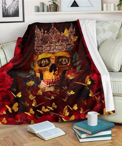 Butterfly And Crown Skull Sherpa Fleece Blanket Gifts for Family, for Couple