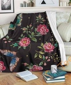 Butterfly And Flower Pattern Sherpa Fleece Blanket Gifts for Family, for Couple
