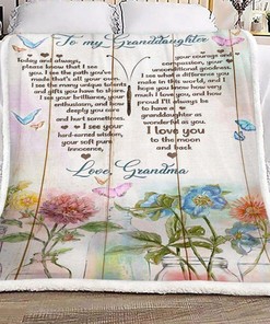 Butterfly Flower To My Granddaughter From Love Grandma Fleece Blanket Quilt Blanket For Granddaughter Family Blanket