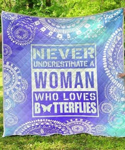 Butterfly Mandala Ne Underestimate A Woman Quilt Blanket
