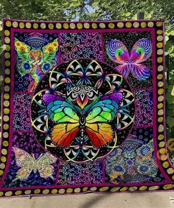 Butterfly Mandala Quilt Blanket Bedding Set With Pillow Case Option