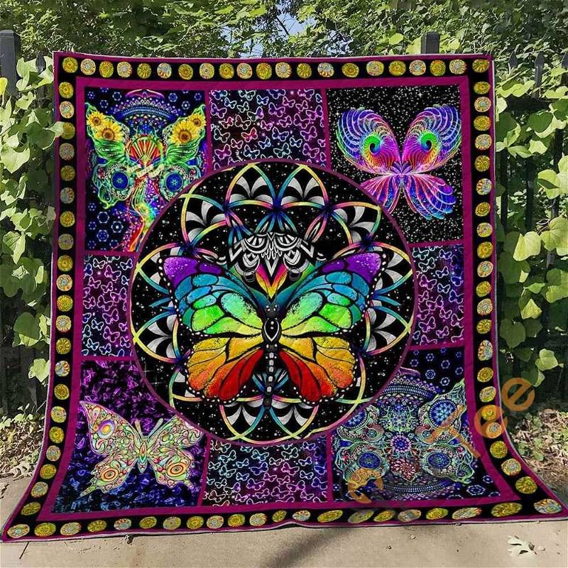 Butterfly Mandala Quilt Blanket Bedding Set With Pillow Case Option