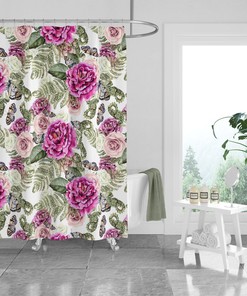Butterfly Rose Floral Shower Curtain Optional Towels