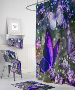 Butterfly Shower Curtain Purple Lavender Floral