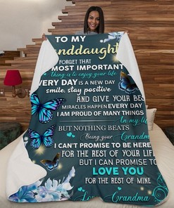Butterfly To My Granddaughter Never Forget Fleece Blanket Quilt Blanket Bedding Set For Granddaughter