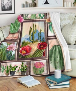 Cactus Bloom Plant Lover Sherpa Fleece Blanket Gifts for Family, for Couple