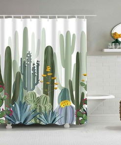 Cactus Desert Plants Shower Curtain, Green Cacti Trees Flora Botanical Fabric Bathroom Curtain, Bath Curtain