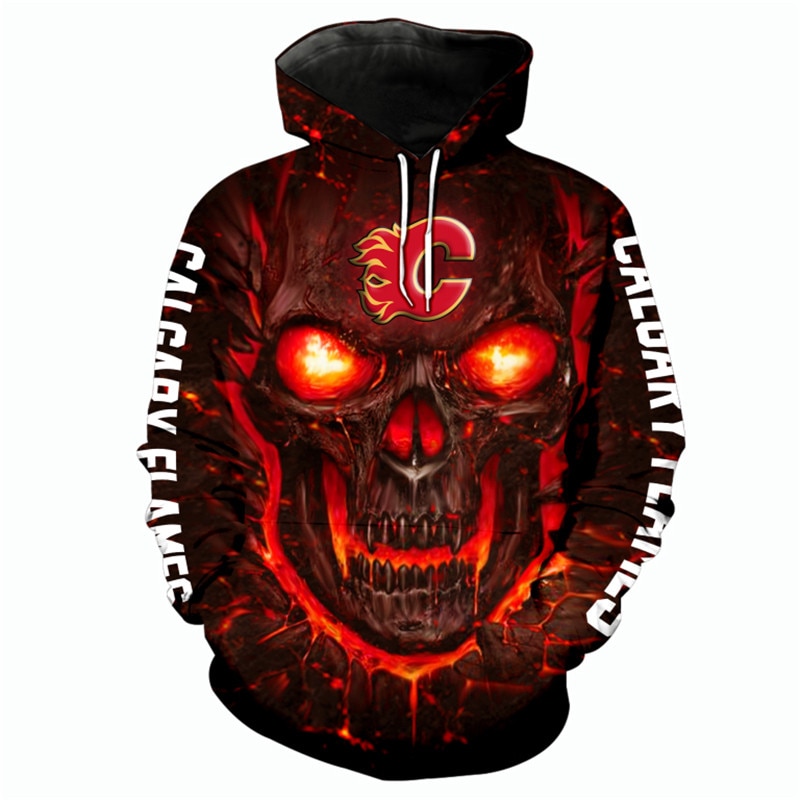 Calgary Flames Halloween Hoodie 3D Skulls Pullover Nhl