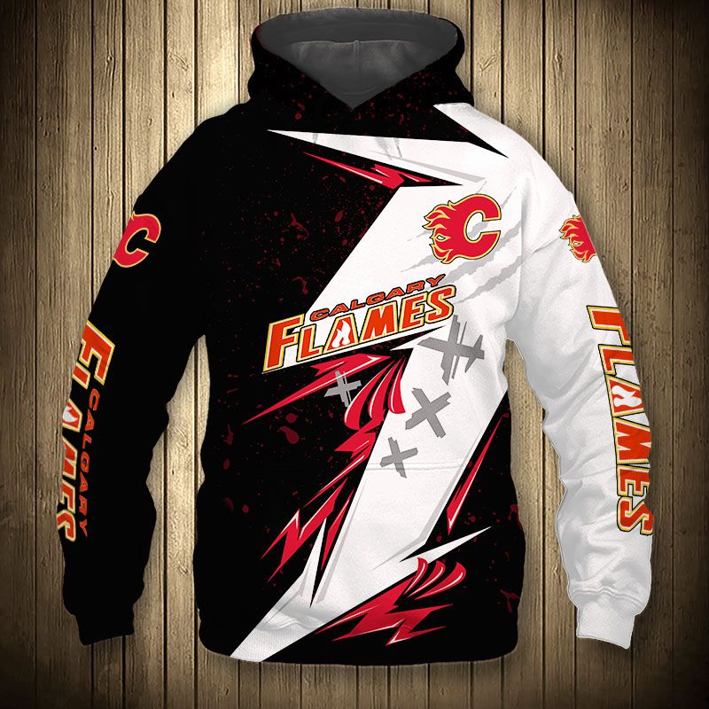 Calgary Flames Hoodie 3D Thunder Design Pullover Nhl