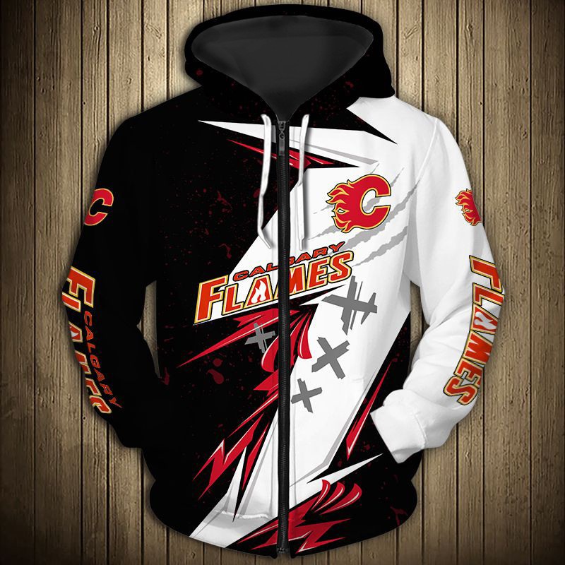 Calgary Flames Hoodie 3D Thunder Design Pullover Nhl - Image 3