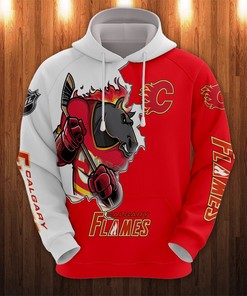Calgary Flames Hoodie 3D Zip Hoodie 3D Cartoon Graphic Zip Hoodie for Fan