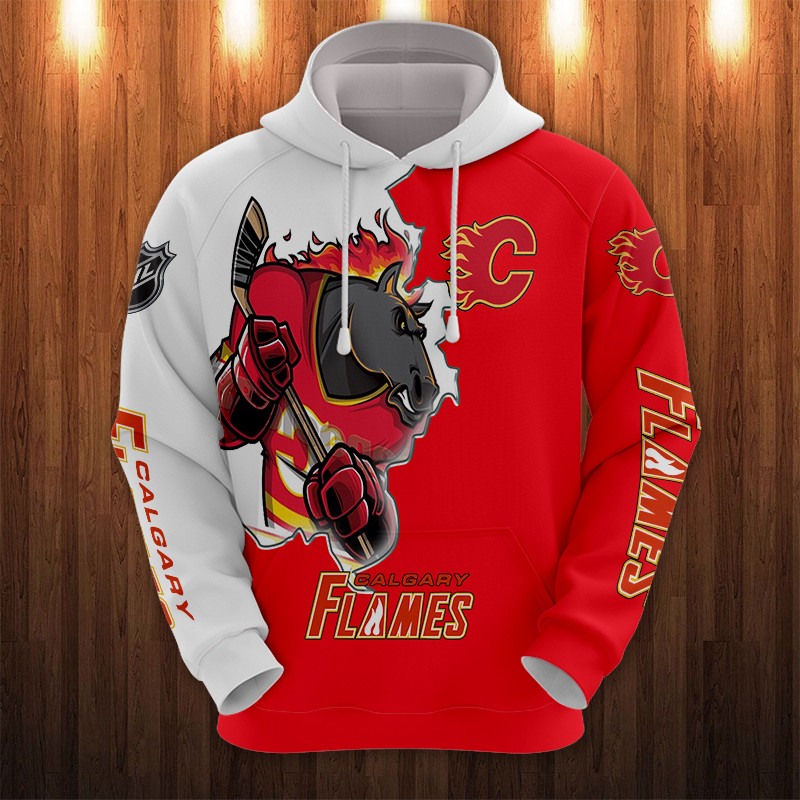 Calgary Flames Hoodie 3D Zip Hoodie 3D Cartoon Graphic Zip Hoodie for Fan